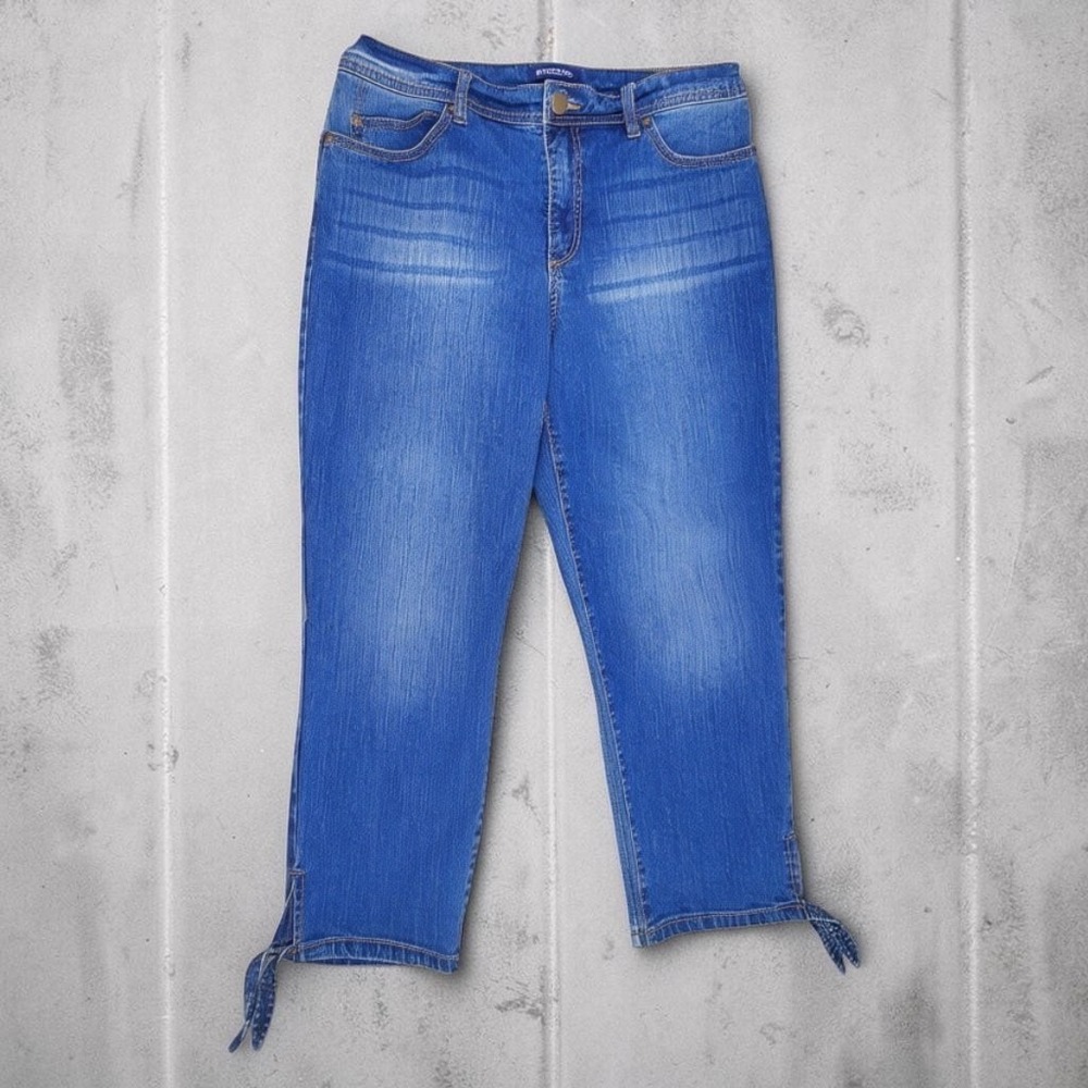 Bandolino Blu Mandie Womens 10 Blue Medium Wash Cropped Tie Hem Straight Jeans